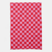 Retro Checkerboard Geruit Patroon Roze Sinaasappel Theedoek (Verticaal)