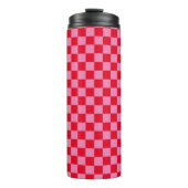 Retro Checkerboard Geruit Patroon Roze Sinaasappel Thermosbeker (Voorkant)