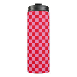 Retro Checkerboard Geruit Patroon Roze Sinaasappel Thermosbeker