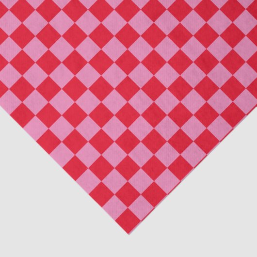 Retro Checkerboard Geruit Patroon Roze Sinaasappel Tissuepapier (Detail)