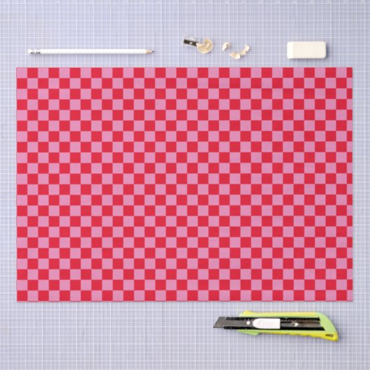 Retro Checkerboard Geruit Patroon Roze Sinaasappel Tissuepapier (Craft)