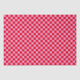 Retro Checkerboard Geruit Patroon Roze Sinaasappel Tissuepapier