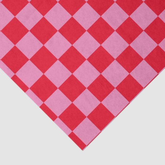 Retro Checkerboard Geruit Patroon Roze Sinaasappel Tissuepapier (Detail)