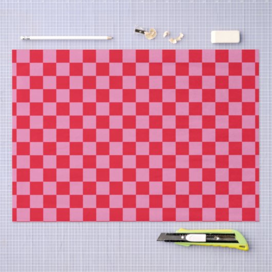 Retro Checkerboard Geruit Patroon Roze Sinaasappel Tissuepapier (Craft)