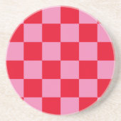 Retro Checkerboard Geruit Patroon Roze Sinaasappel Zandsteen Onderzetter (Voorkant)