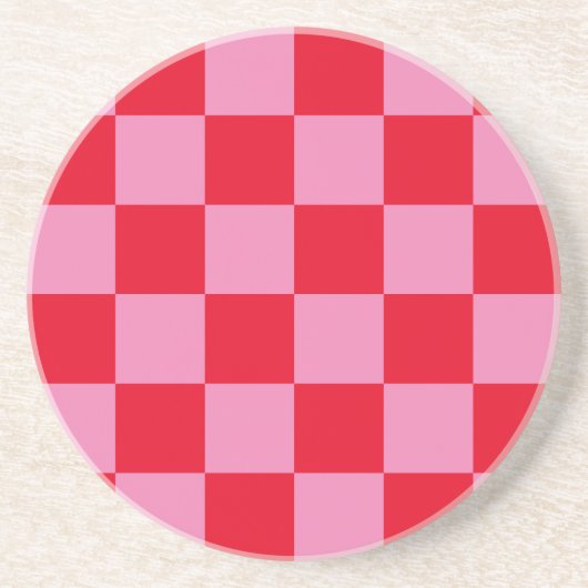 Retro Checkerboard Geruit Patroon Roze Sinaasappel Zandsteen Onderzetter (Voorkant)