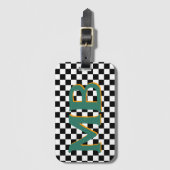 Retro Checkerboard Geruite Patroon Groen Sinaasapp Bagagelabel (Voorkant (verticaal))