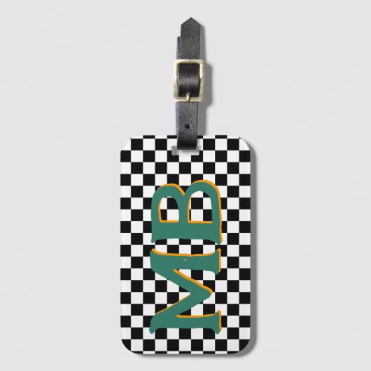 Retro Checkerboard Geruite Patroon Groen Sinaasapp Bagagelabel (Voorkant (verticaal))