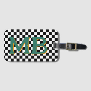 Retro Checkerboard Geruite Patroon Groen Sinaasapp Bagagelabel