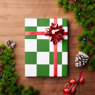 Retro Checkerboard - Groene Kerstmis Cadeaupapier