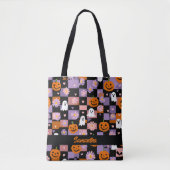 Retro Checkerboard Halloween Geesten en Pompoenen Tote Bag (Voorkant)