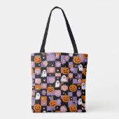 Retro Checkerboard Halloween Geesten en Pompoenen Tote Bag (Achterkant)