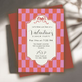 Retro Checkerboard Handdrawn Bow Valentine Dinner Kaart