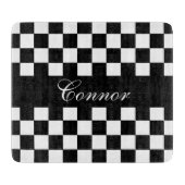 Retro Checkerboard in zwart-wit | DIY-naam Snijplank (Voorkant)