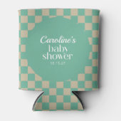 Retro Checkerboard Mint Sage Aangepast Baby shower Blikjeskoeler (Voorkant)