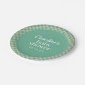 Retro Checkerboard Mint Sage Baby shower Aangepast Papieren Bordje (Gekanteld)