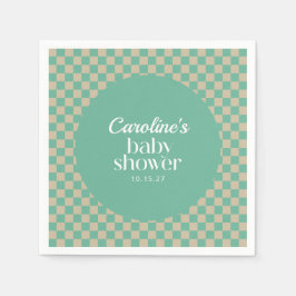 Retro Checkerboard Mint Sage Baby shower Aangepast Servet