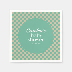 Retro Checkerboard Mint Sage Baby shower Aangepast Servet