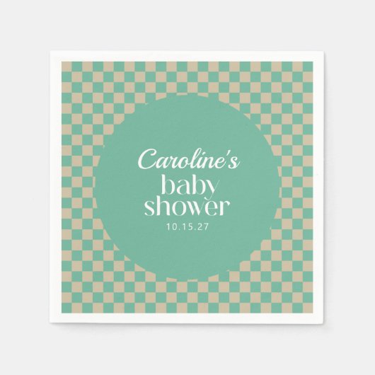 Retro Checkerboard Mint Sage Baby shower Aangepast Servet (Voorkant)