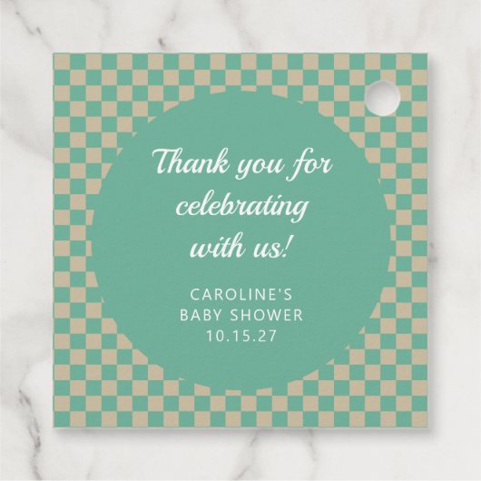 Retro Checkerboard Mint Shower Custom Bedankt Bedankjes Labels (Achterkant)