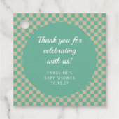 Retro Checkerboard Mint Shower Custom Bedankt Bedankjes Labels (Voorkant)