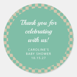 Retro Checkerboard Mint Shower Custom Bedankt Ronde Sticker