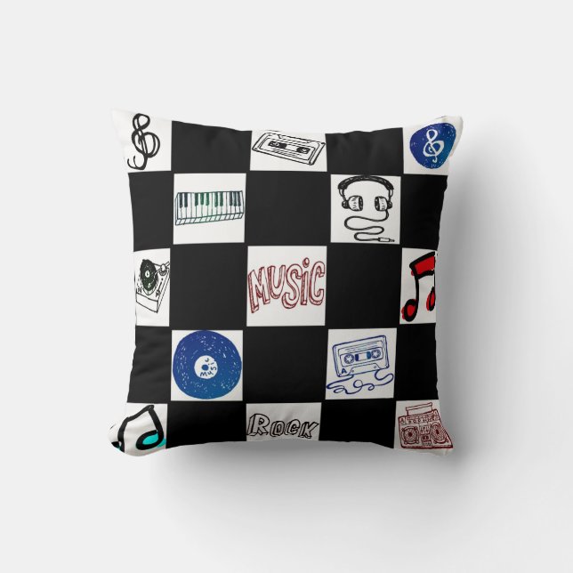 Retro Checkerboard Music-cassettes en meer Kussen (Voorkant)