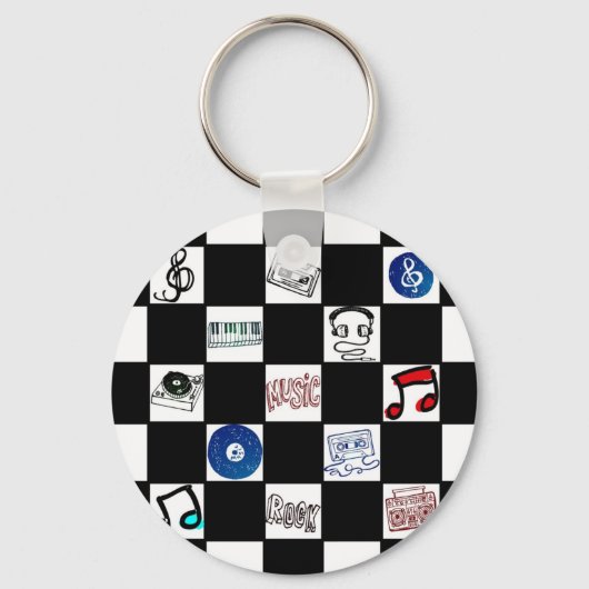 Retro Checkerboard Music-cassettes en meer Sleutelhanger (Voorkant)