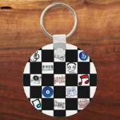 Retro Checkerboard Music-cassettes en meer Sleutelhanger (Voorkant)