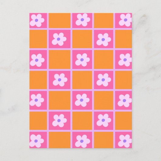 Retro Checkerboard-patroon in Oranje en Paars Briefkaart (Voorkant)
