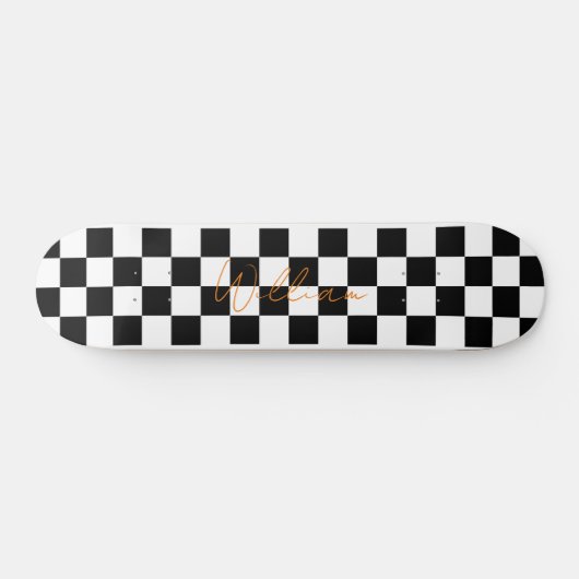 Retro Checkerboard Patroon Wit en Zwart Persoonlijk Skateboard (Horizontaal)