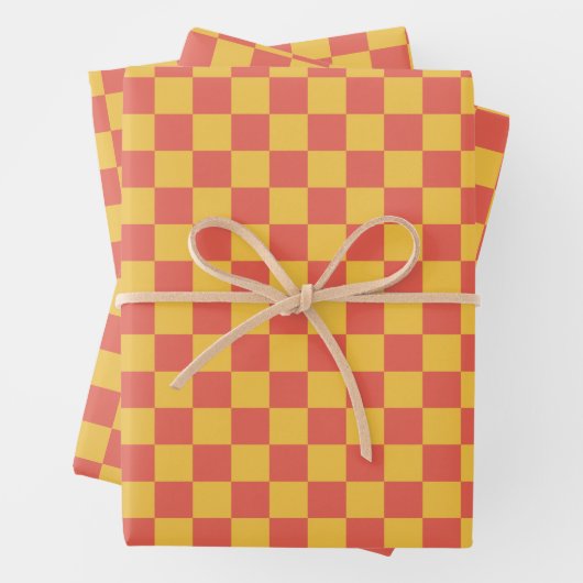 Retro Checkerboard Pattern Heldergeel Sinaasappel Inpakpapier Vel (In situ)