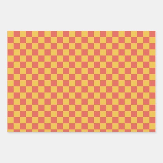 Retro Checkerboard Pattern Heldergeel Sinaasappel Inpakpapier Vel (Voorkant)