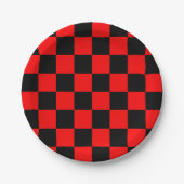 Retro Checkerboard Pattern Red & Black Novelty Papieren Bordje (Voorkant)