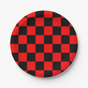 Retro Checkerboard Pattern Red & Black Novelty Papieren Bordje