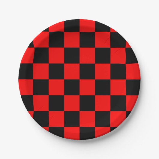 Retro Checkerboard Pattern Red & Black Novelty Papieren Bordje (Voorkant)