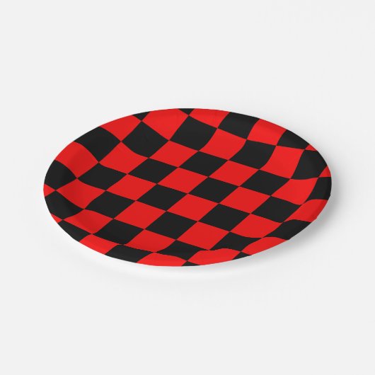 Retro Checkerboard Pattern Red & Black Novelty Papieren Bordje (Gekanteld)