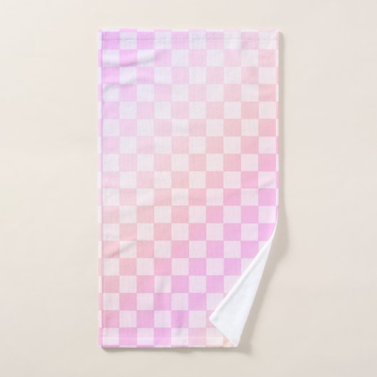 Retro Checkerboard Perzik Fuzz Roze Verloop Bad Handdoek (Handdoek)