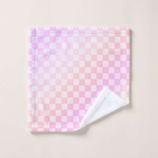 Retro Checkerboard Perzik Fuzz Roze Verloop Bad Handdoek (Wasdoekje)