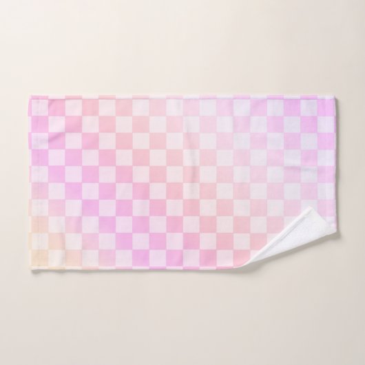 Retro Checkerboard Perzik Fuzz Roze Verloop Bad Handdoek (Handdoek)