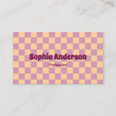 Retro Checkerboard Perzik & Paarse Visitekaartje (Voorkant)