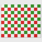 Retro Checkerboard Red en Green Kerstmis Cadeaupapier (Vlak)