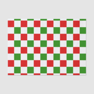 Retro Checkerboard Red en Green Kerstmis Tissuepapier