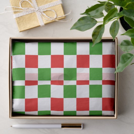 Retro Checkerboard Red en Green Kerstmis Tissuepapier (Geschenk)
