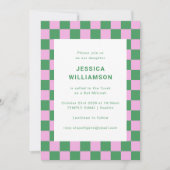 Retro Checkerboard Roze Groen Uniek Bat Mitzvah Kaart (Voorkant)
