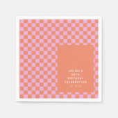 Retro Checkerboard Roze Sinaasappel Aangepaste Ver Servet (Voorkant)