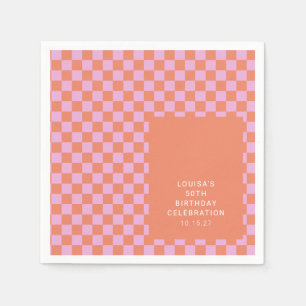 Retro Checkerboard Roze Sinaasappel Aangepaste Ver Servet