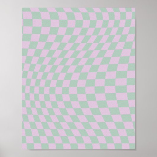 Retro Checkerboard Sage Green Paars Check Patroon Poster (Voorkant)