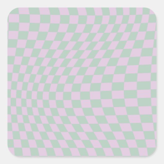 Retro Checkerboard Sage Green Paars Check Patroon Vierkante Sticker (Voorkant)