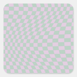 Retro Checkerboard Sage Green Paars Check Patroon Vierkante Sticker